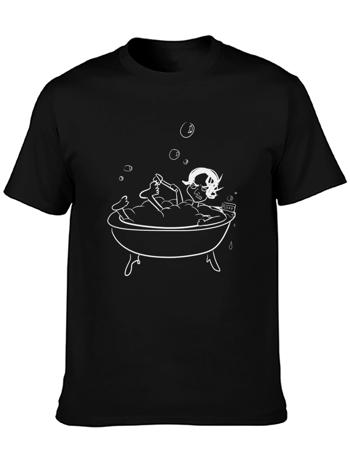 Fun Cartoon Bath Time T-Shirt - Black Cotton Blend