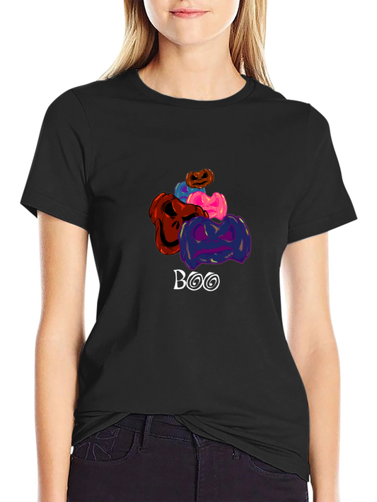 Halloween Pumpkins Boo Graphic Tee - Black