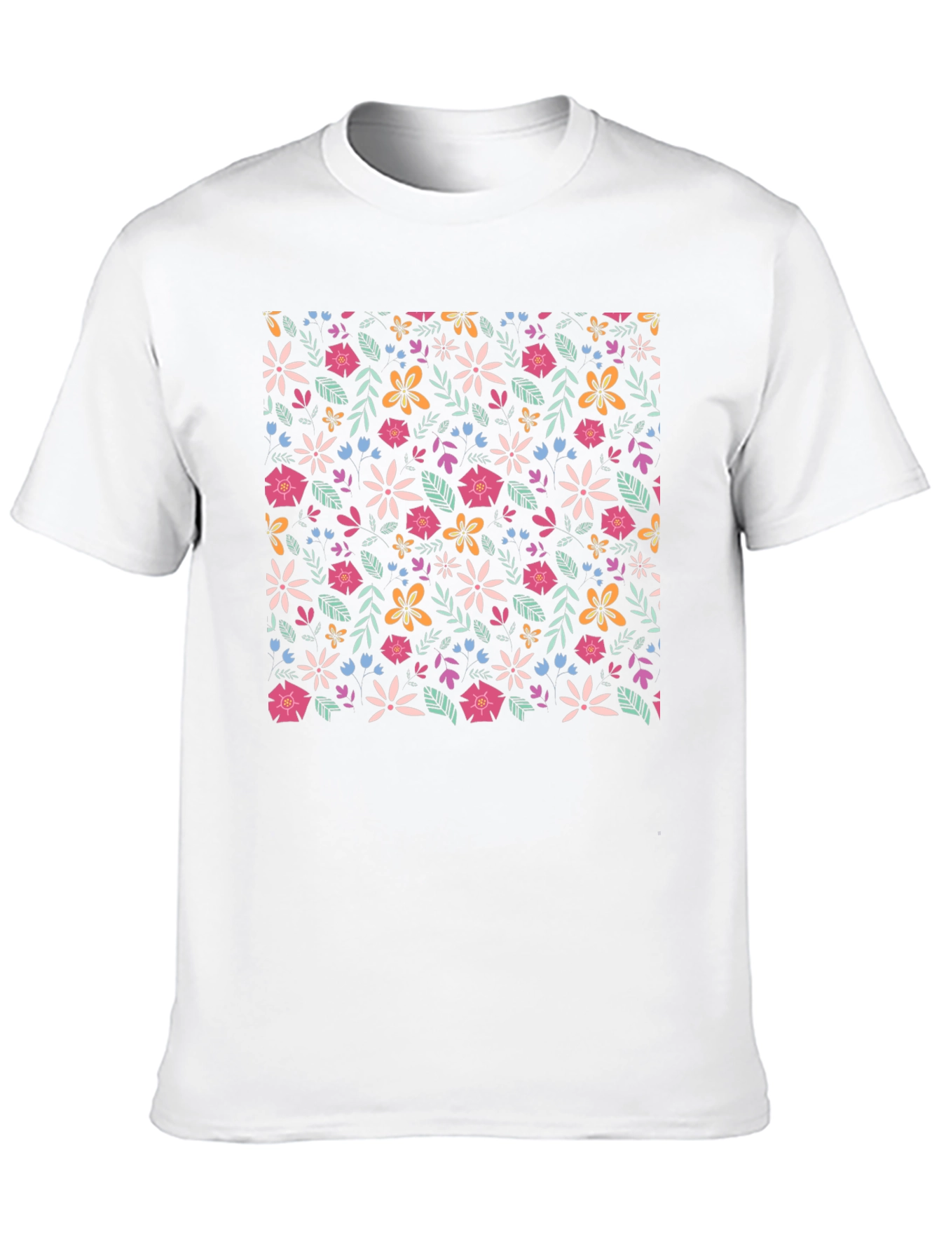 Floral Print T-Shirt - Black Crew Neck