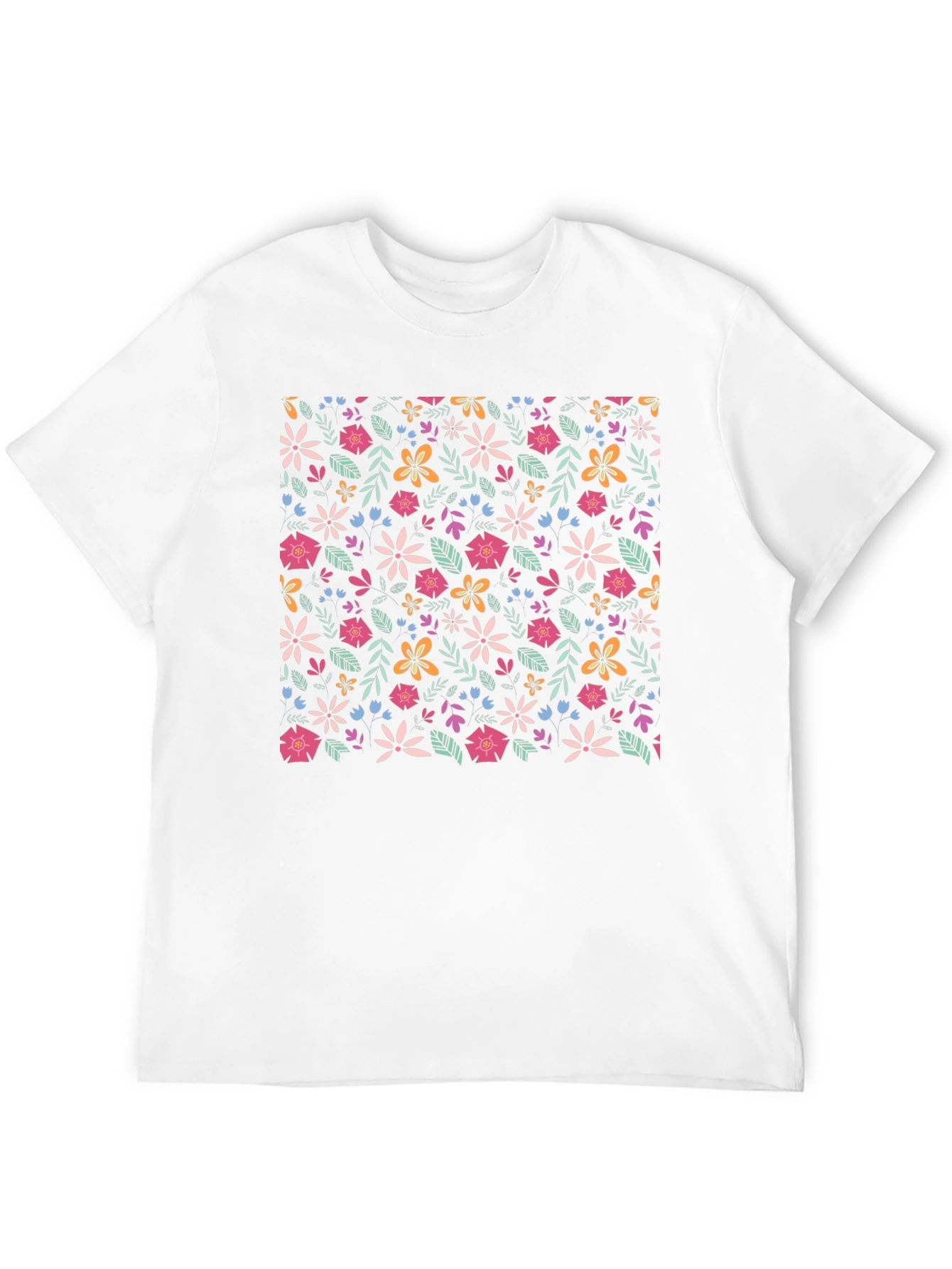 Floral Print T-Shirt - Black Crew Neck