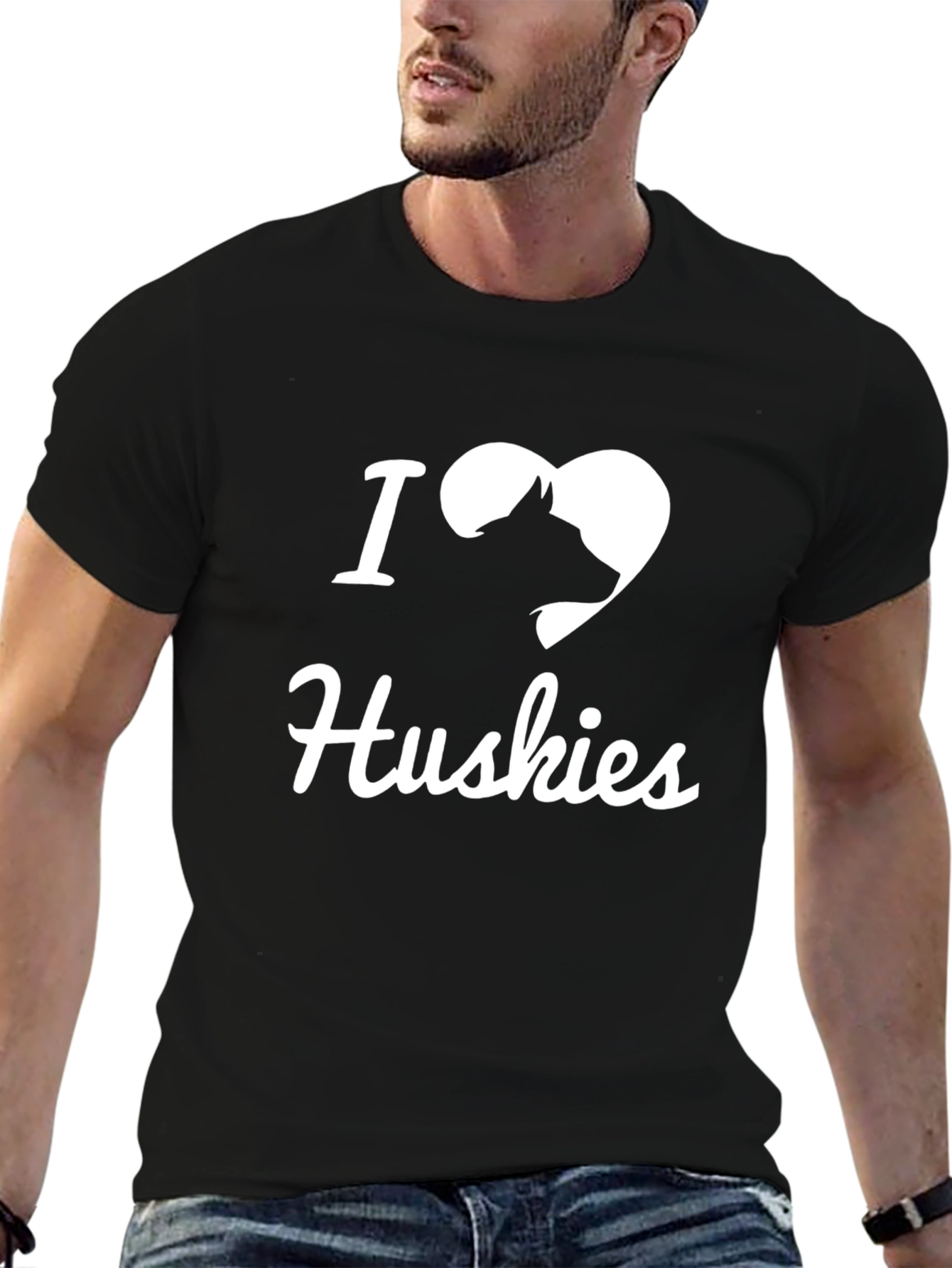I Love Huskies T-Shirt - Black