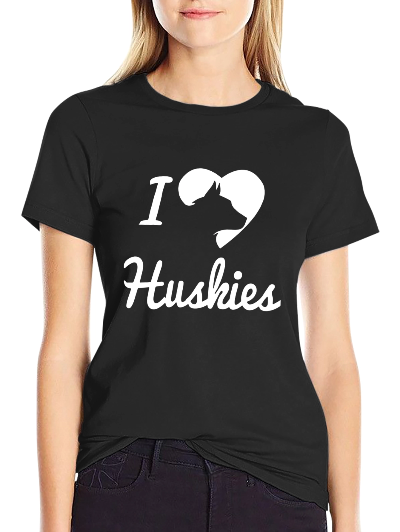 I Love Huskies T-Shirt - Black