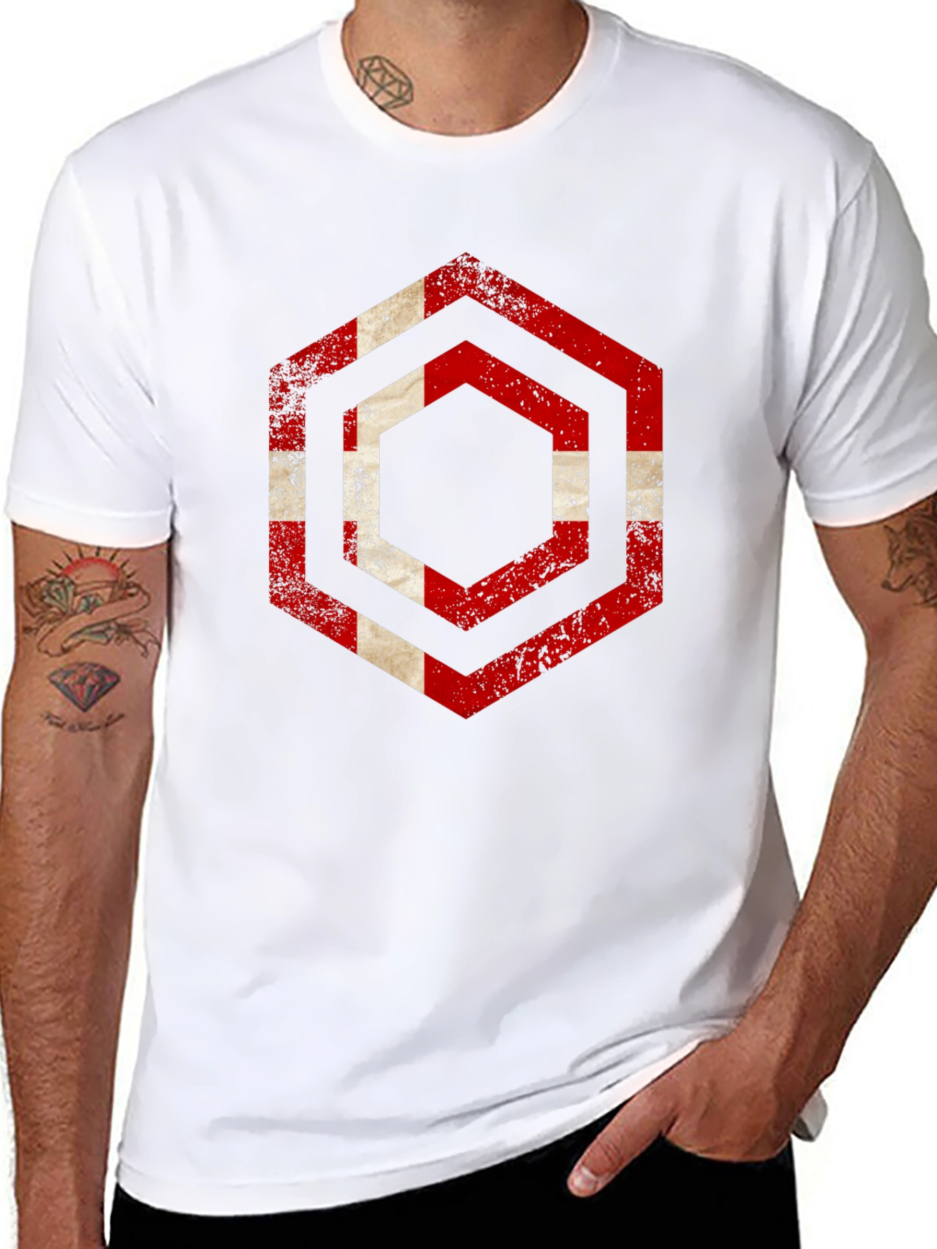 Distressed Denmark Flag Hexagon T-Shirt