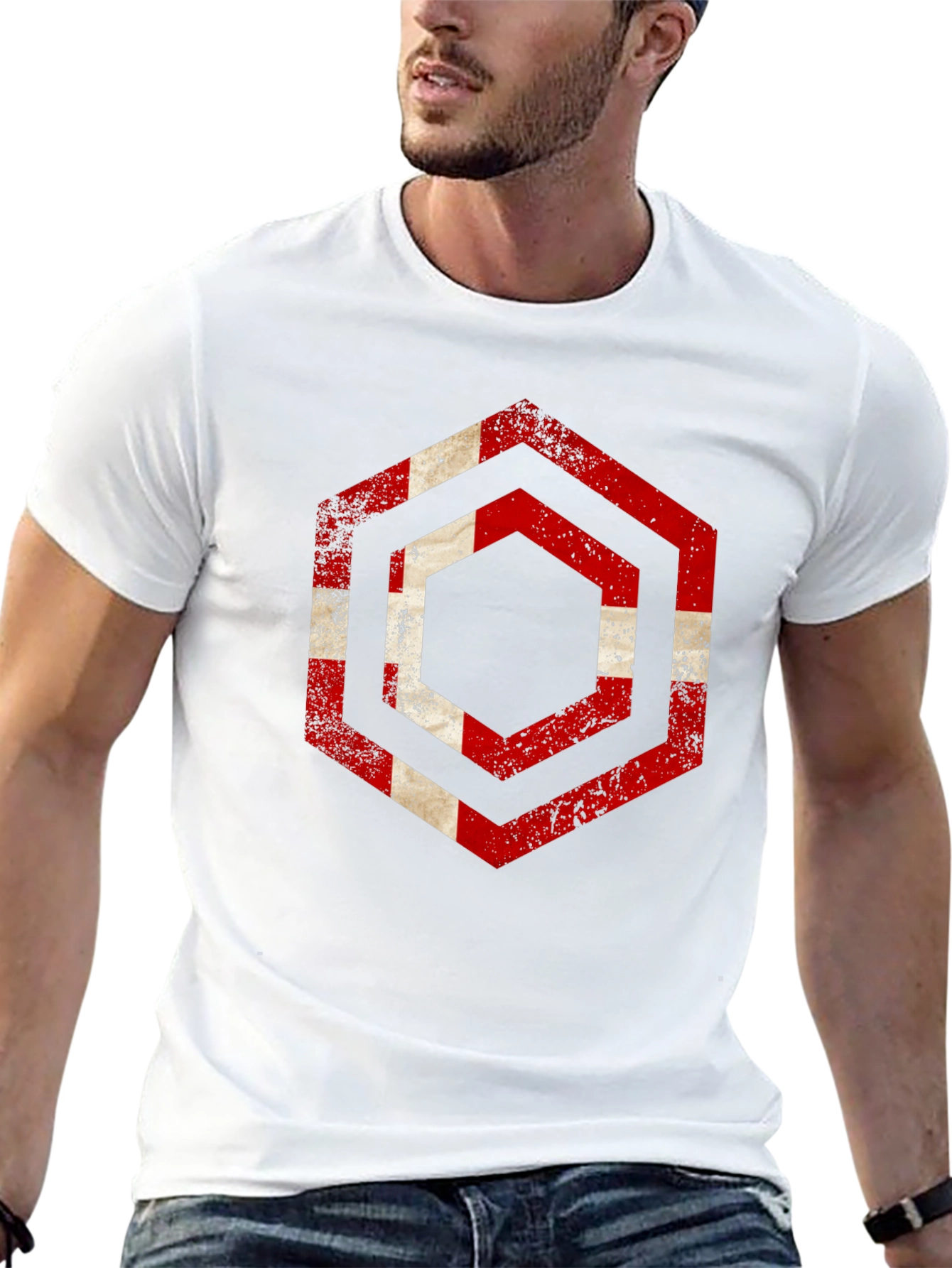 Distressed Denmark Flag Hexagon T-Shirt