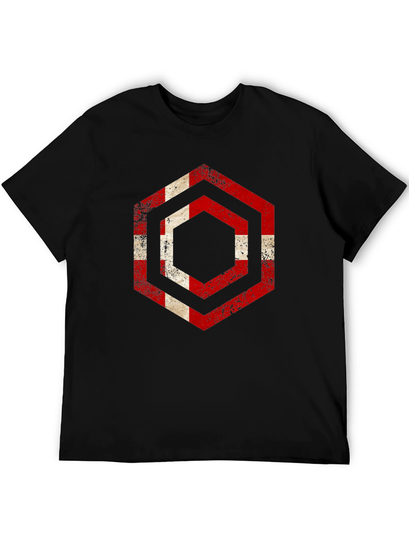 Distressed Denmark Flag Hexagon T-Shirt