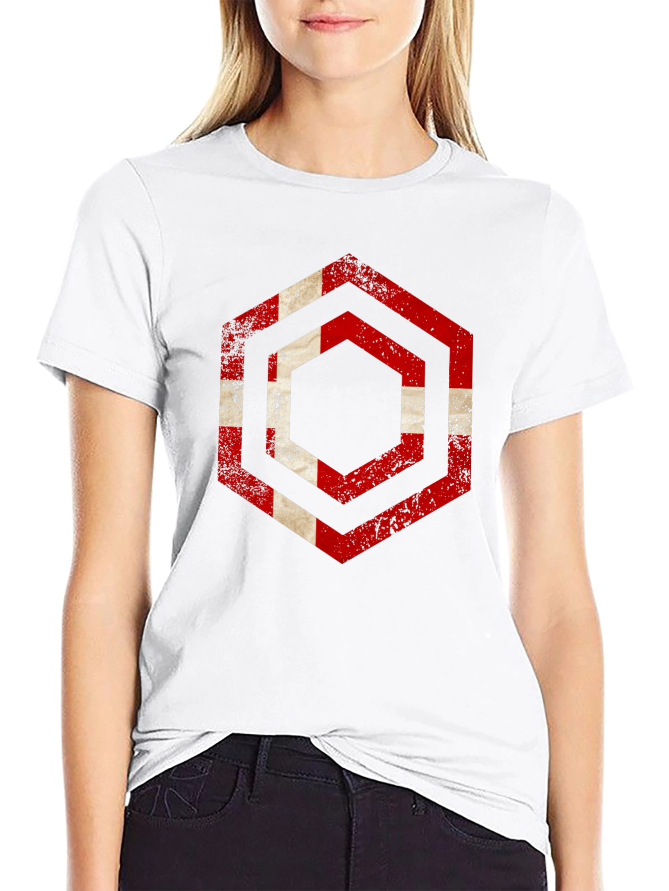 Distressed Denmark Flag Hexagon T-Shirt