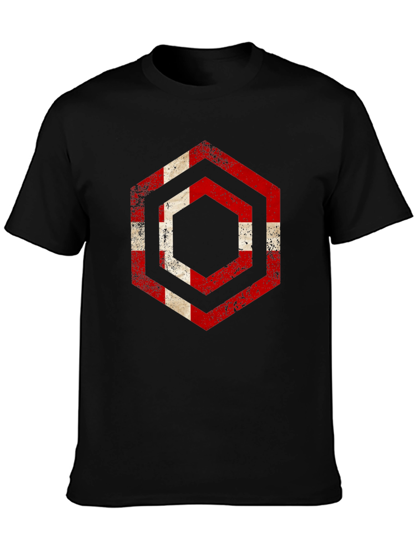Distressed Denmark Flag Hexagon T-Shirt