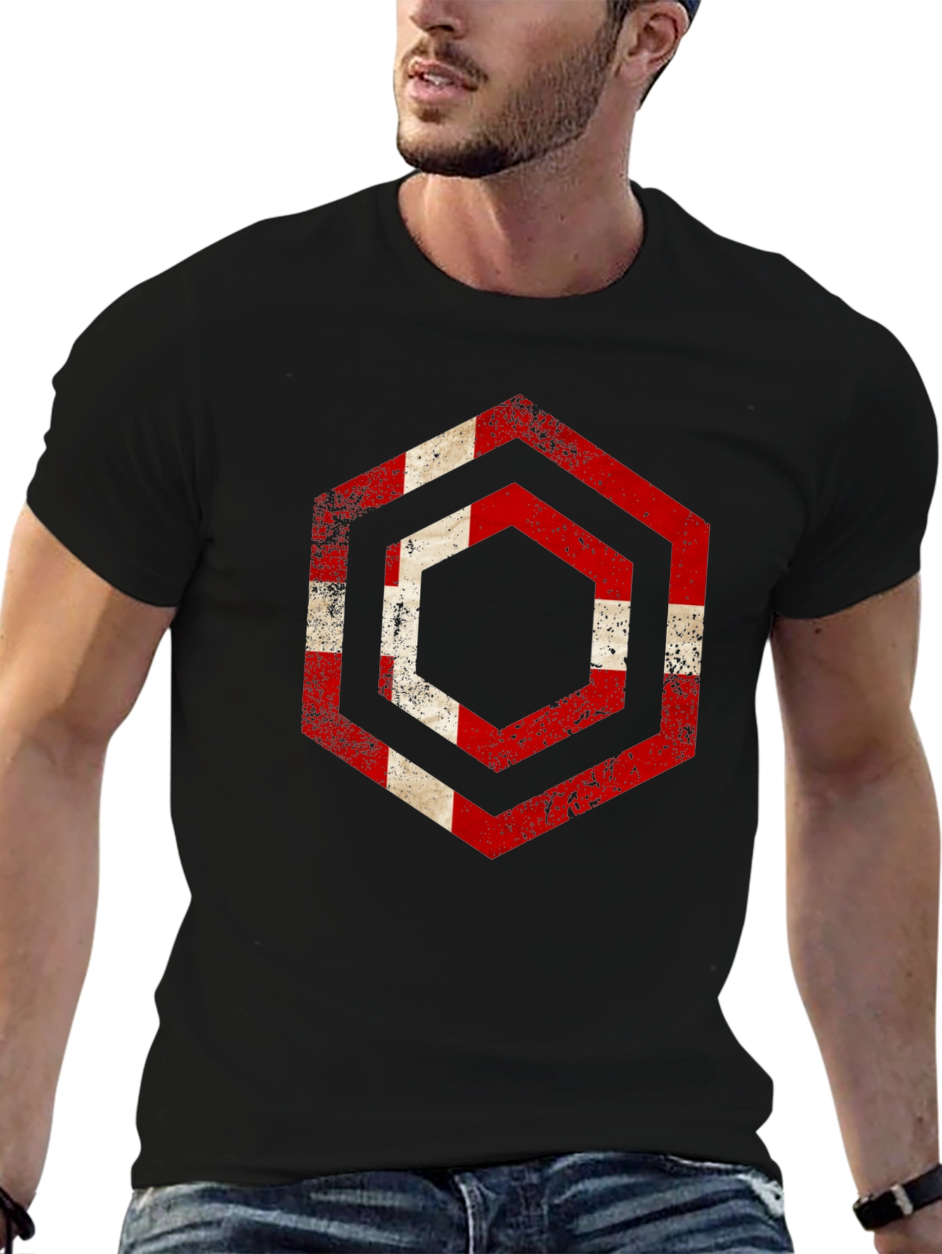Distressed Denmark Flag Hexagon T-Shirt