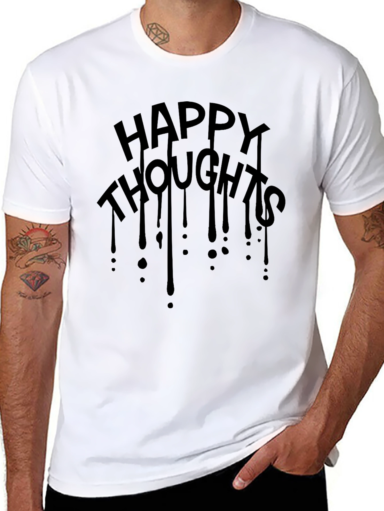 Happy Thoughts Drip Graphic Tee - Black