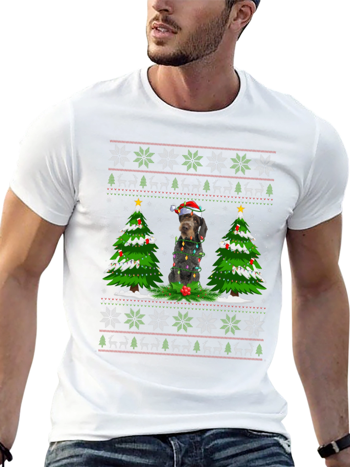 Festive Dog Christmas Ugly Sweater T-Shirt