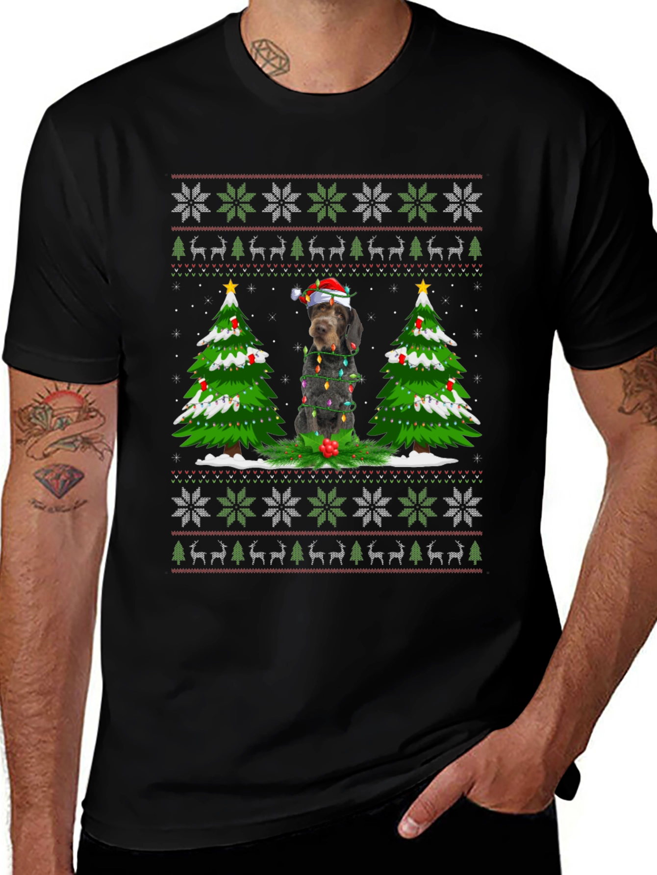 Festive Dog Christmas Ugly Sweater T-Shirt