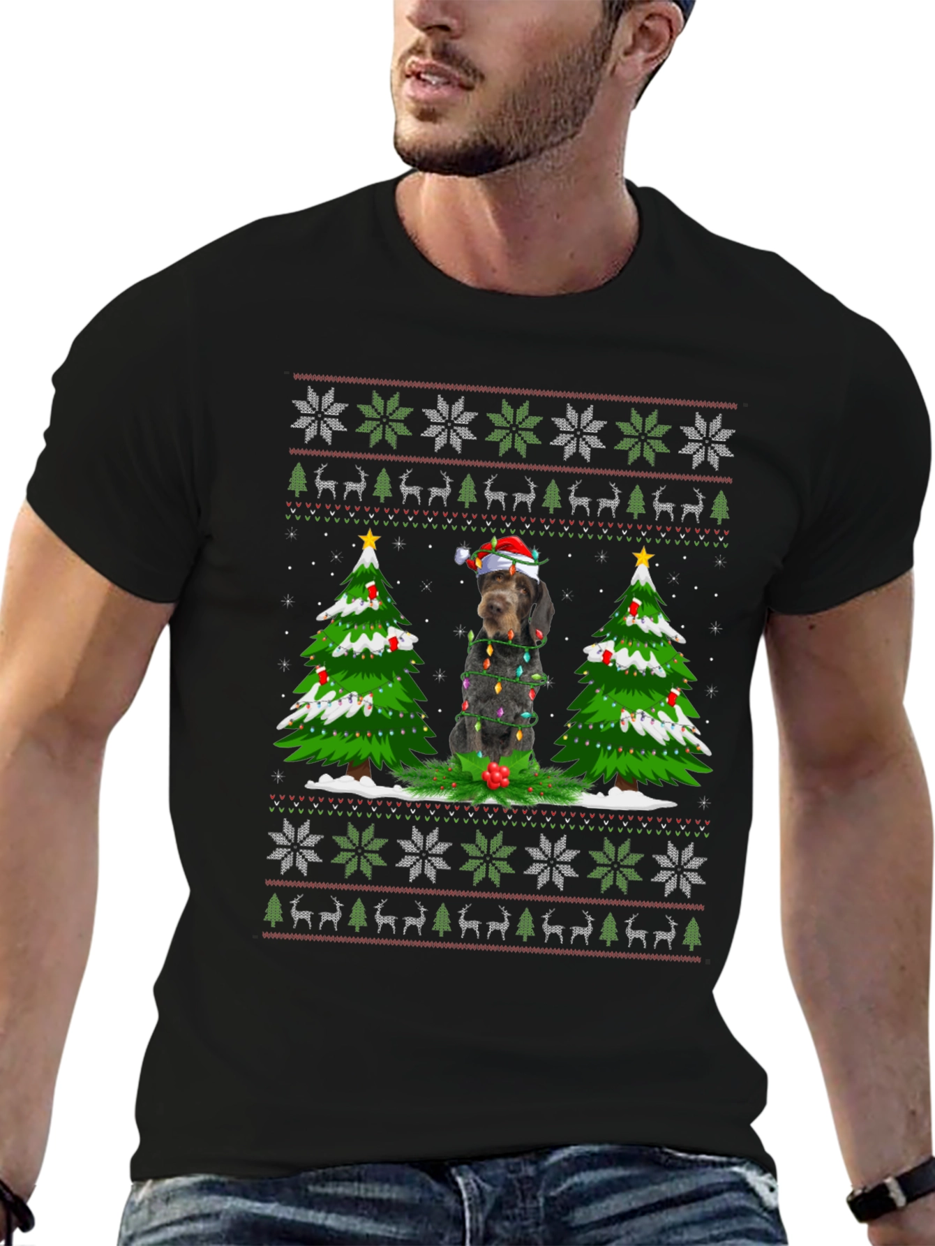 Festive Dog Christmas Ugly Sweater T-Shirt
