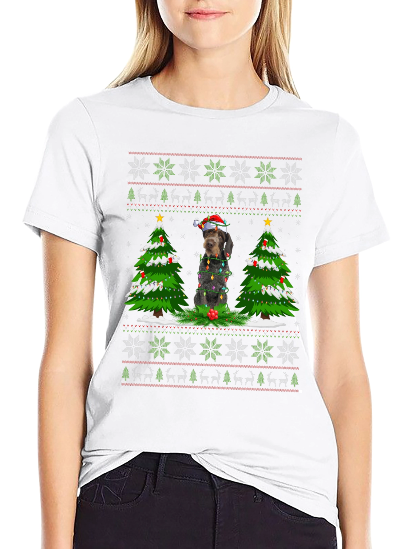 Festive Dog Christmas Ugly Sweater T-Shirt