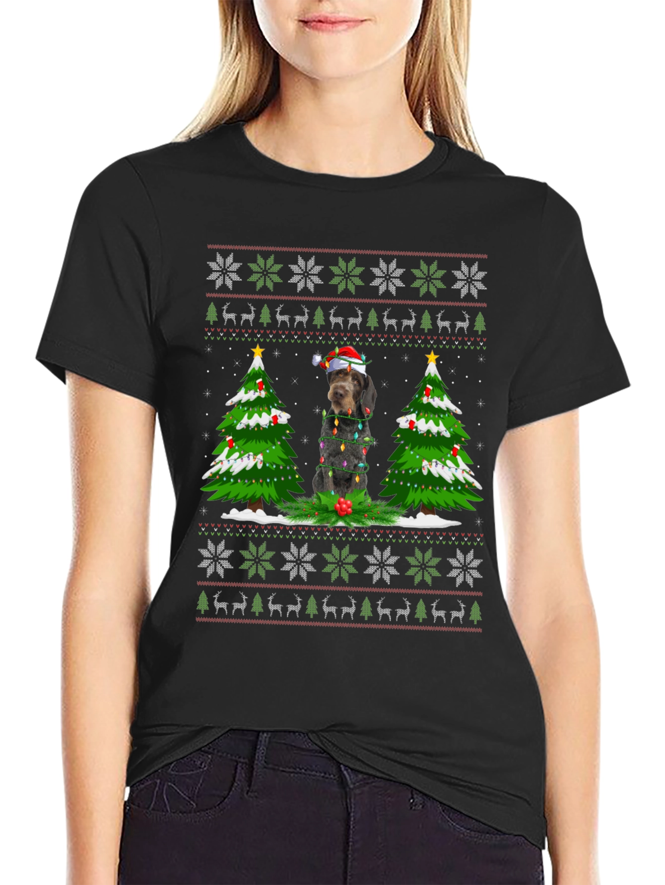 Festive Dog Christmas Ugly Sweater T-Shirt
