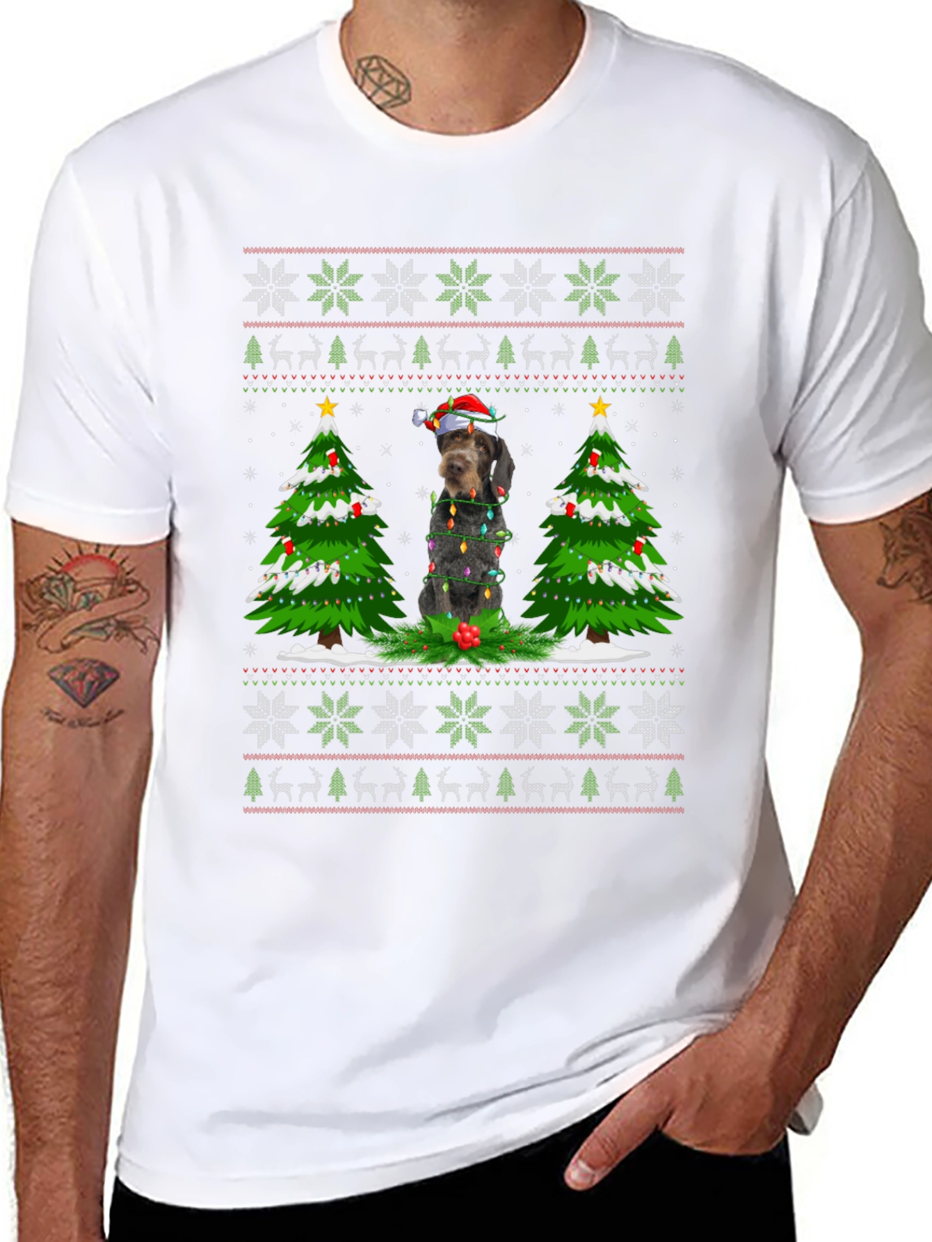 Festive Dog Christmas Ugly Sweater T-Shirt