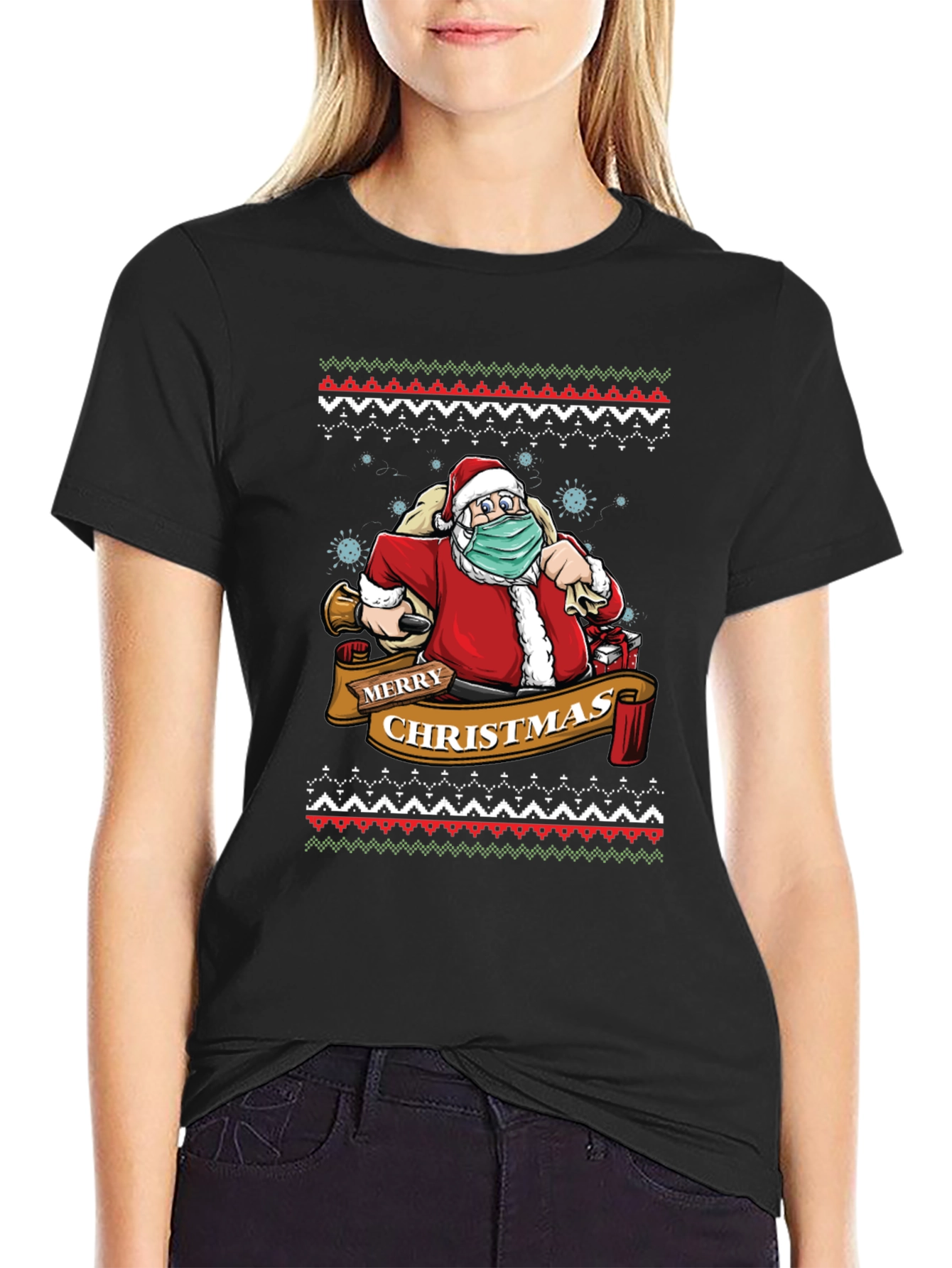 Festive Santa Mask Christmas T-Shirt