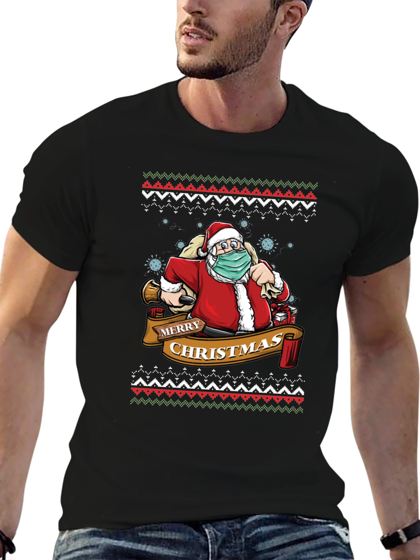 Festive Santa Mask Christmas T-Shirt