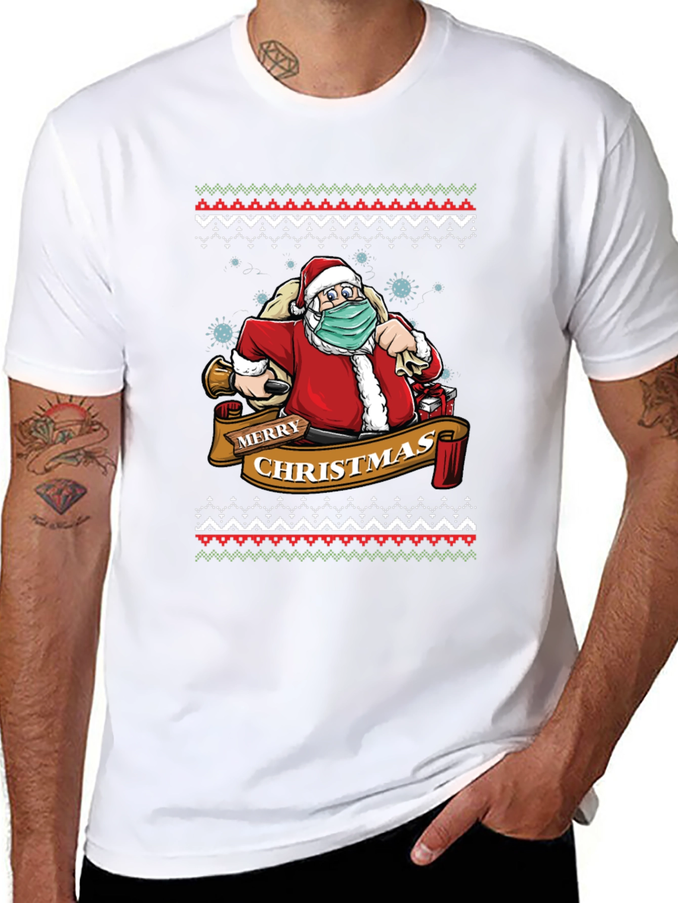 Festive Santa Mask Christmas T-Shirt