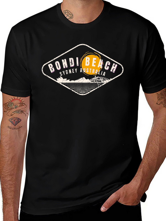 Bondi Beach Mens Black Graphic T-Shirt