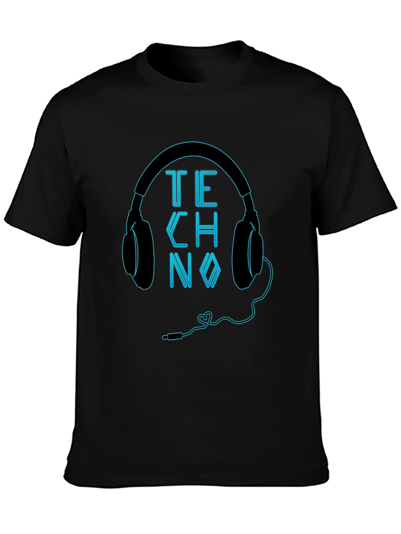 Techno Headphones Graphic Black T-Shirt