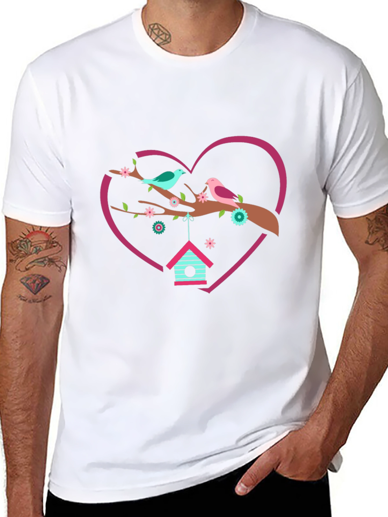 Birds & Heart T-Shirt - Unique Graphic Tee