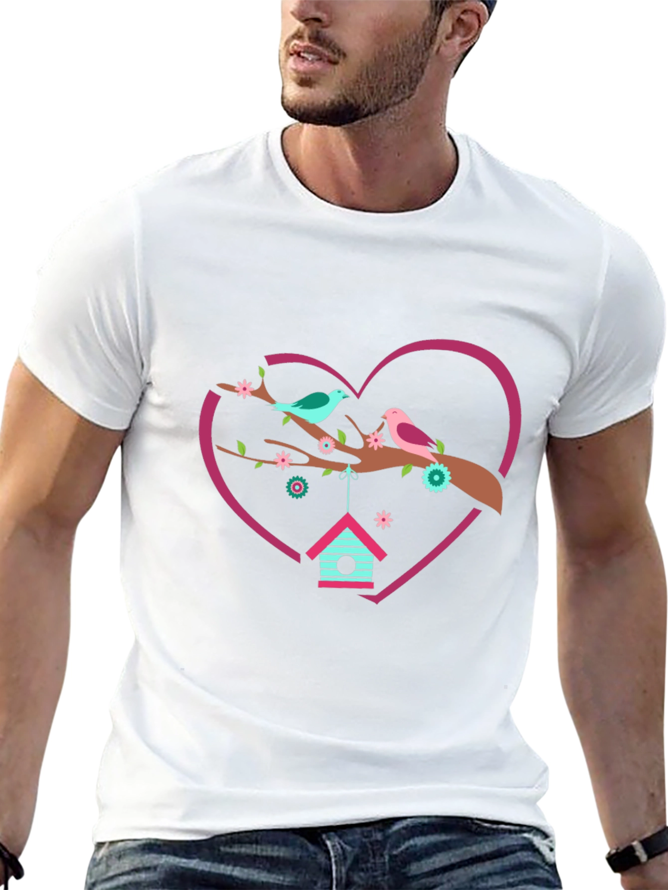 Birds & Heart T-Shirt - Unique Graphic Tee