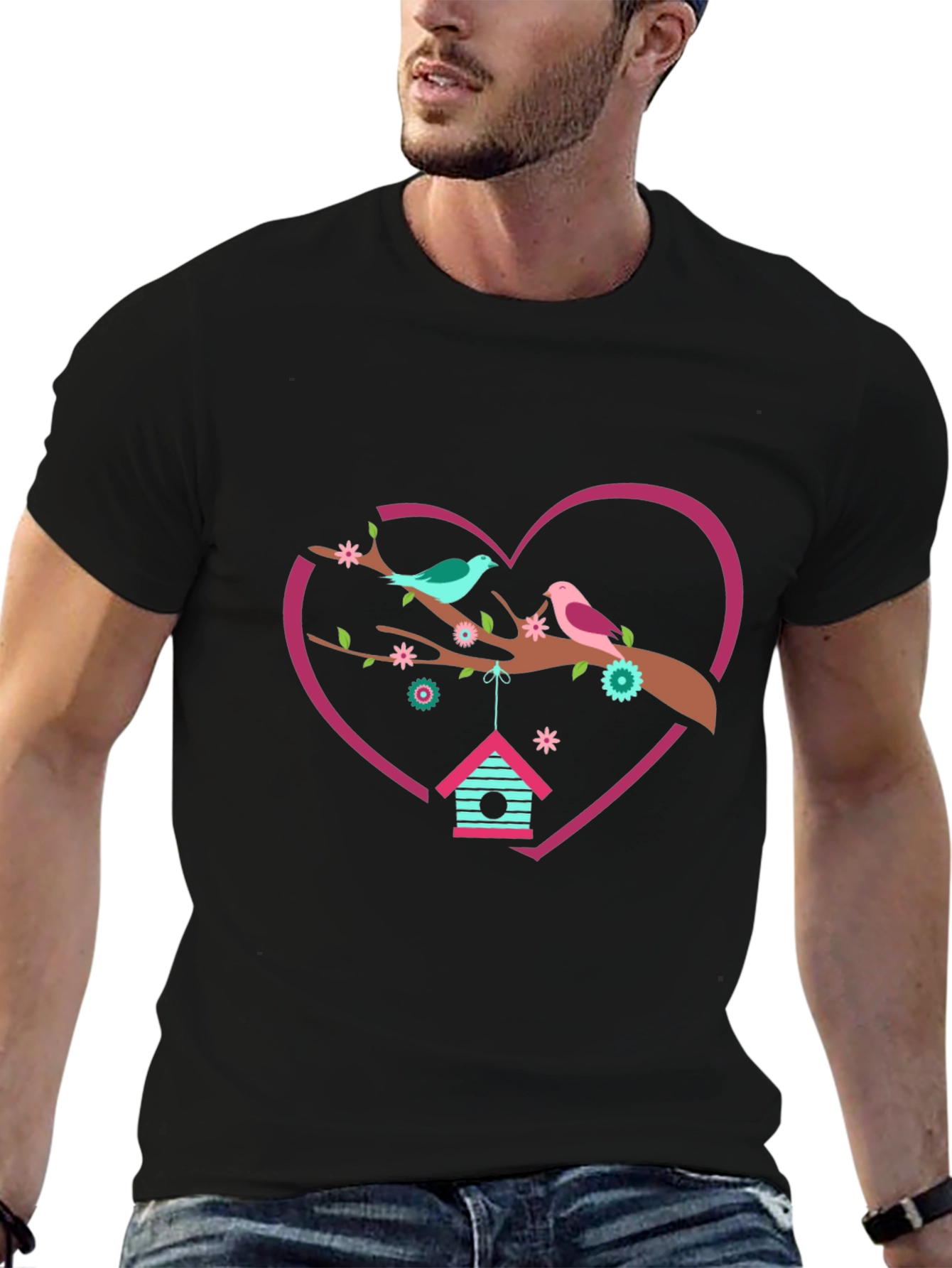 Birds & Heart T-Shirt - Unique Graphic Tee