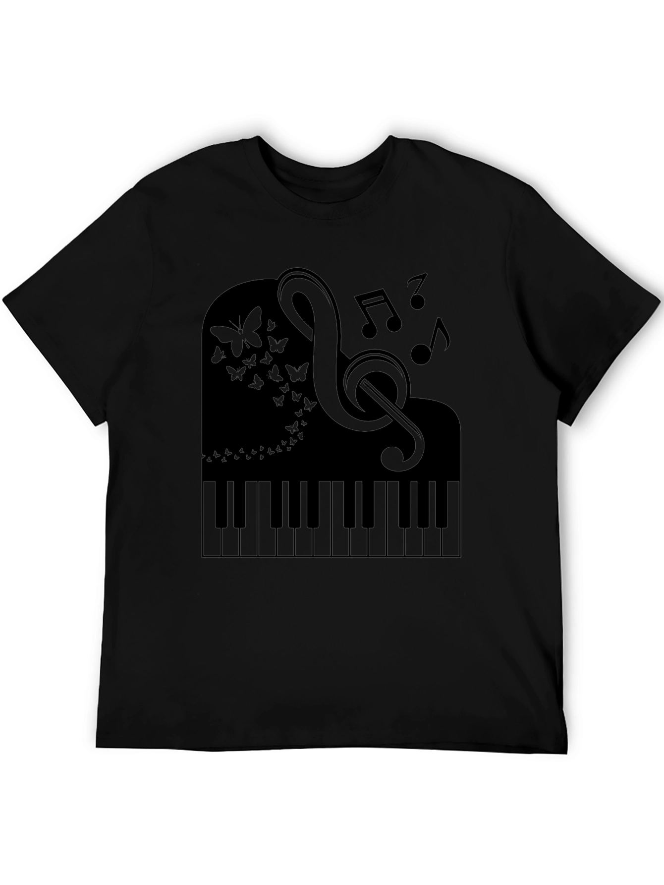 Musical Piano Butterfly Graphic Tee - Black