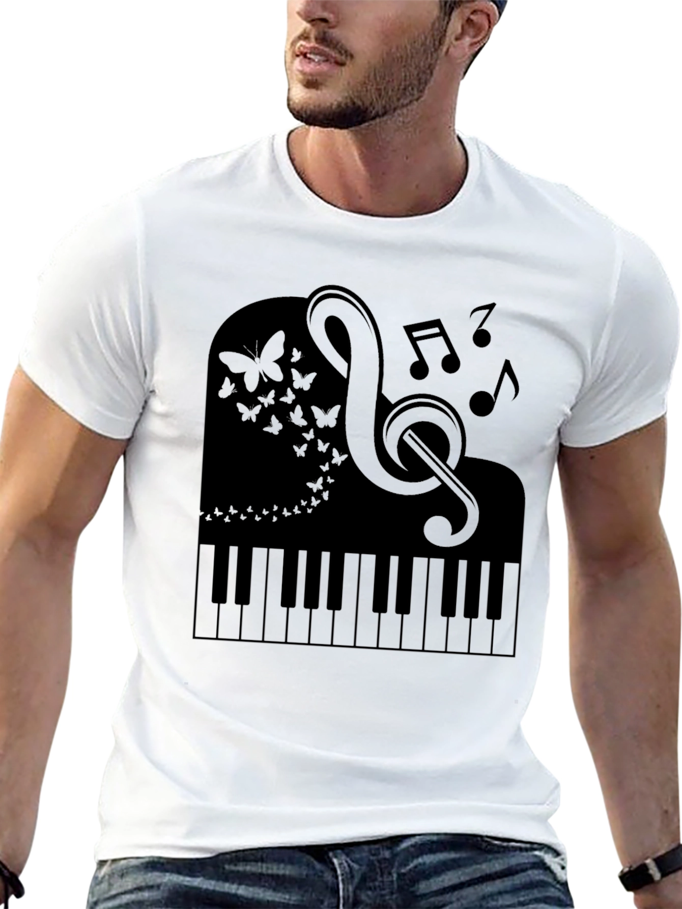 Musical Piano Butterfly Graphic Tee - Black