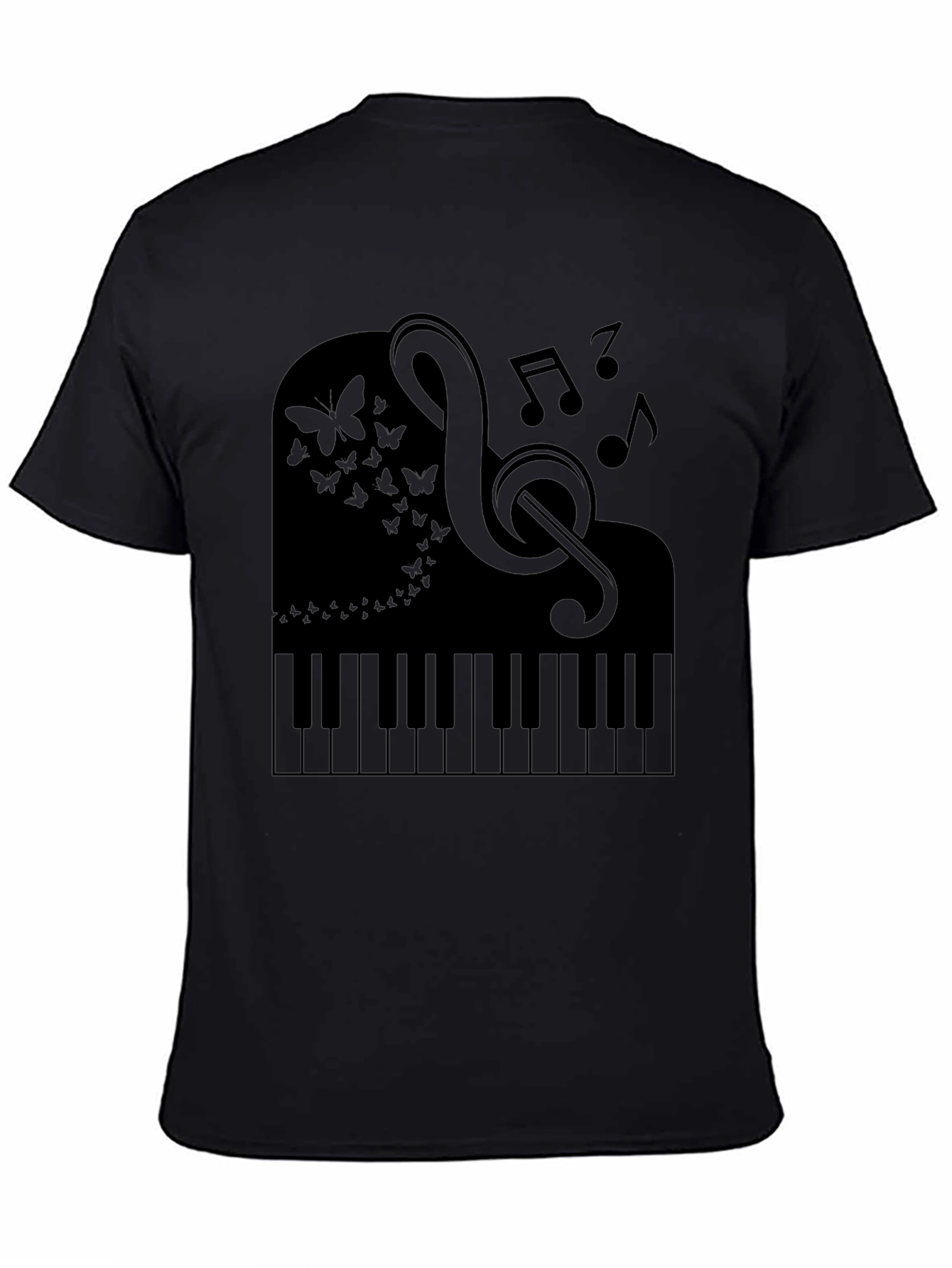 Musical Piano Butterfly Graphic Tee - Black