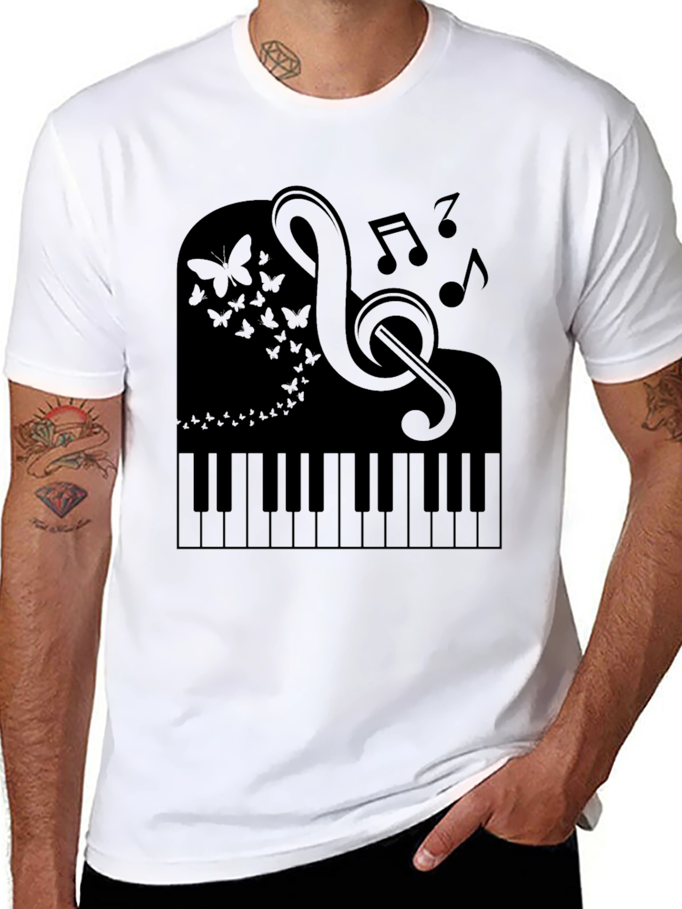 Musical Piano Butterfly Graphic Tee - Black