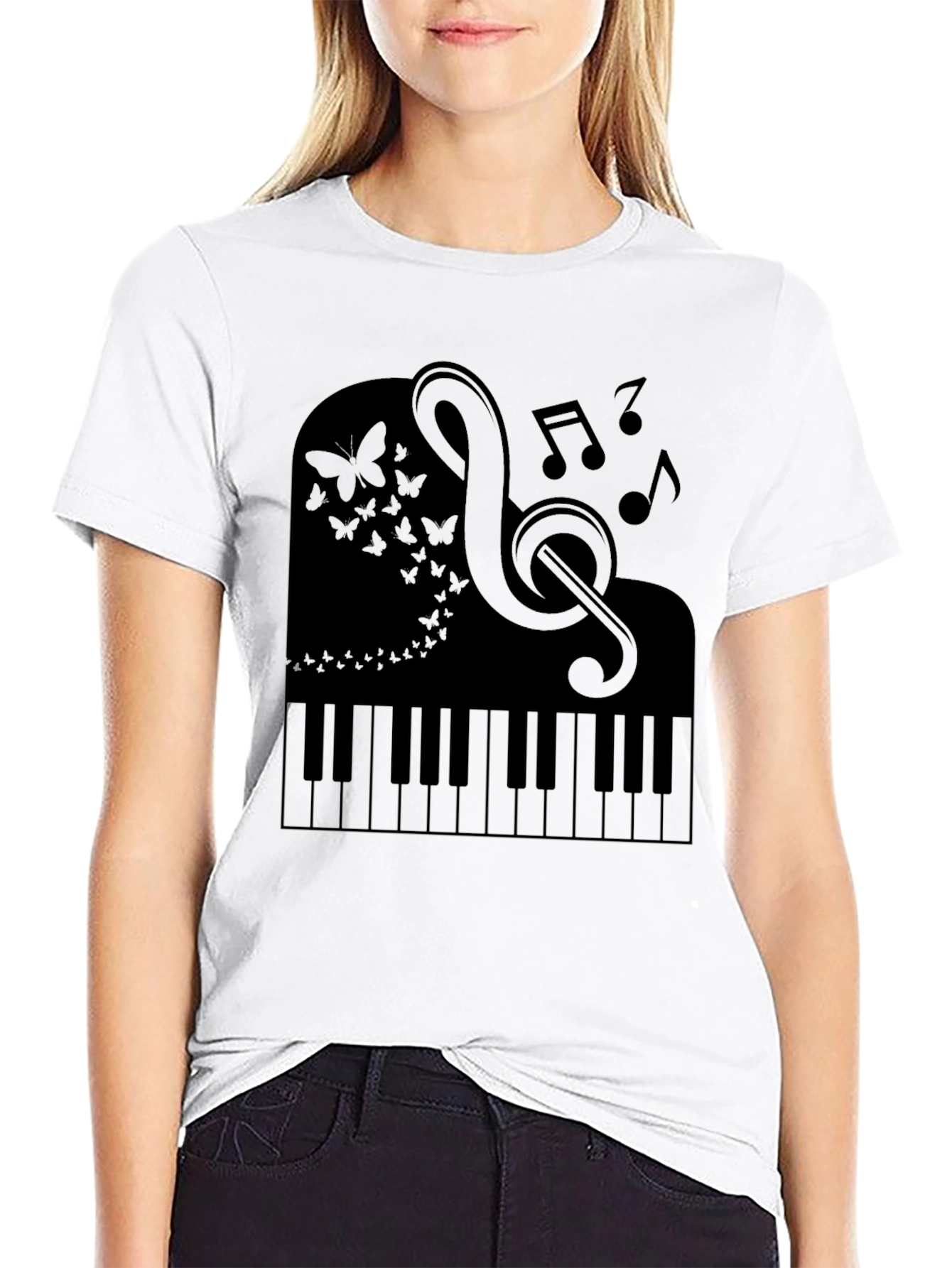 Musical Piano Butterfly Graphic Tee - Black