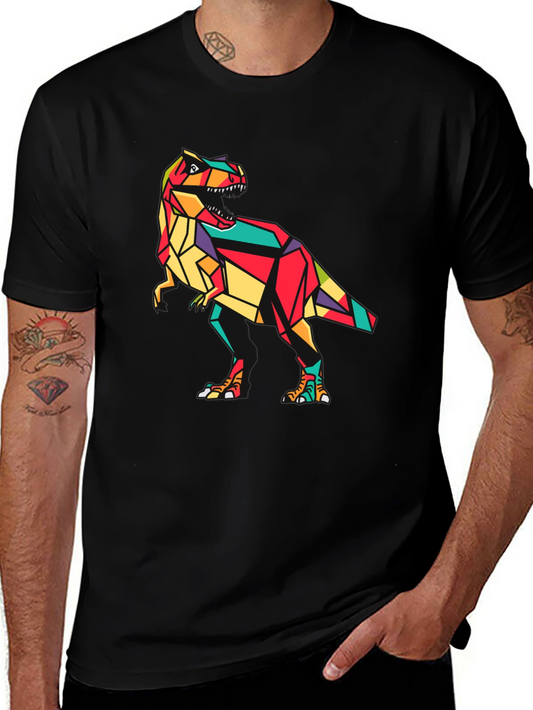 Geometric Dinosaur Graphic Tee - Stylish Mens T-Shirt