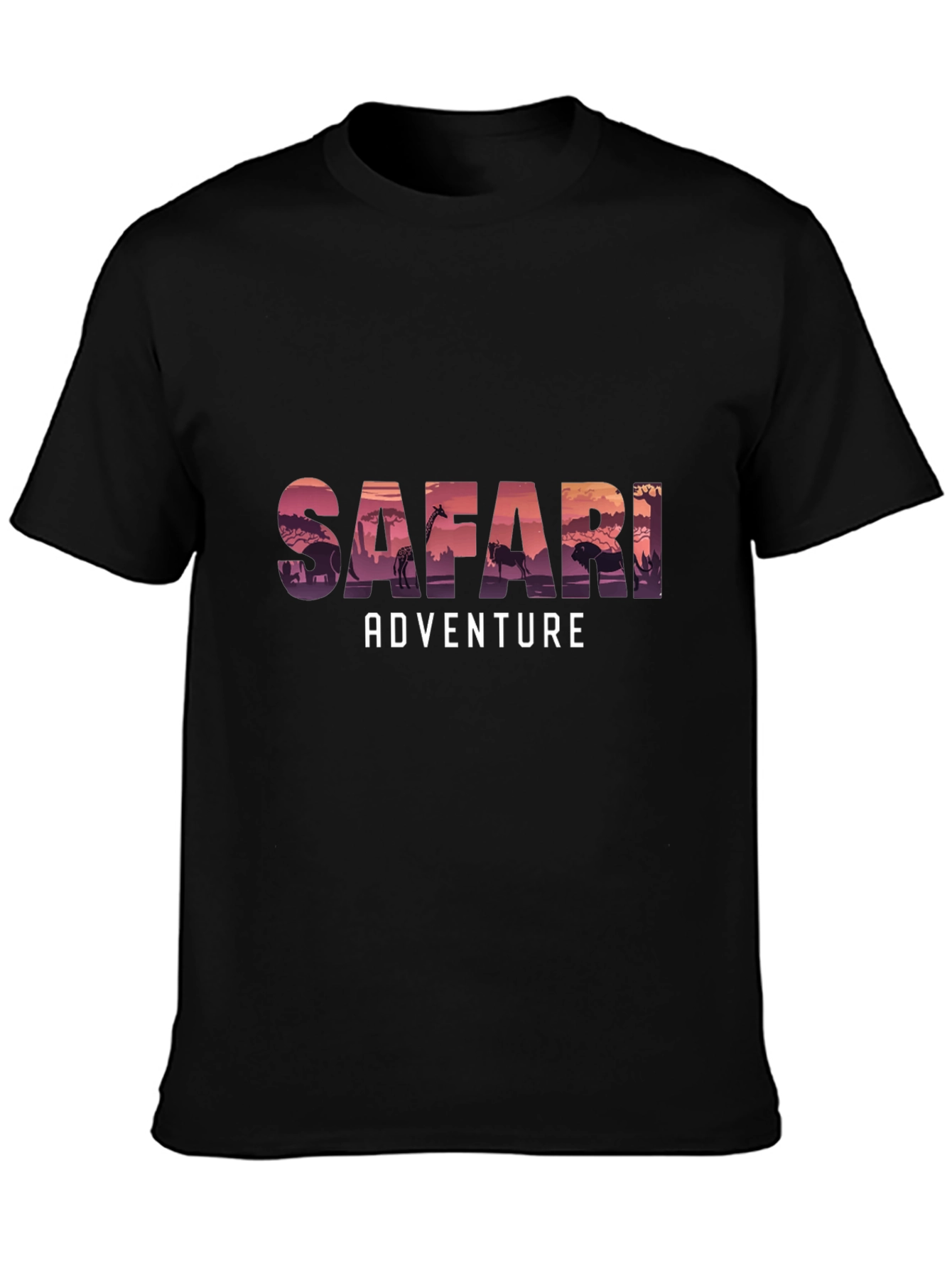 Safari Adventure Graphic Tee - Black Cotton T-Shirt