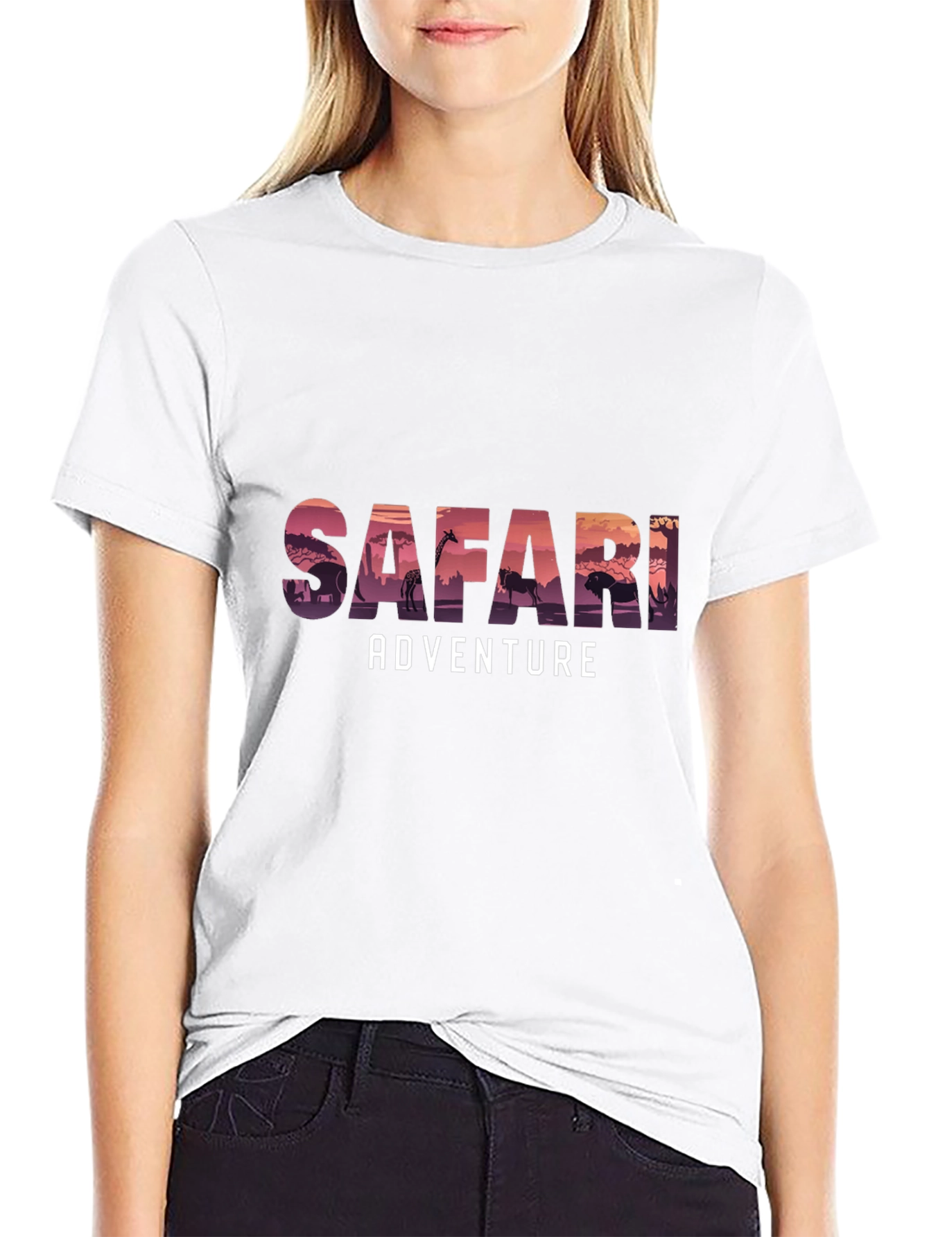 Safari Adventure Graphic Tee - Black Cotton T-Shirt