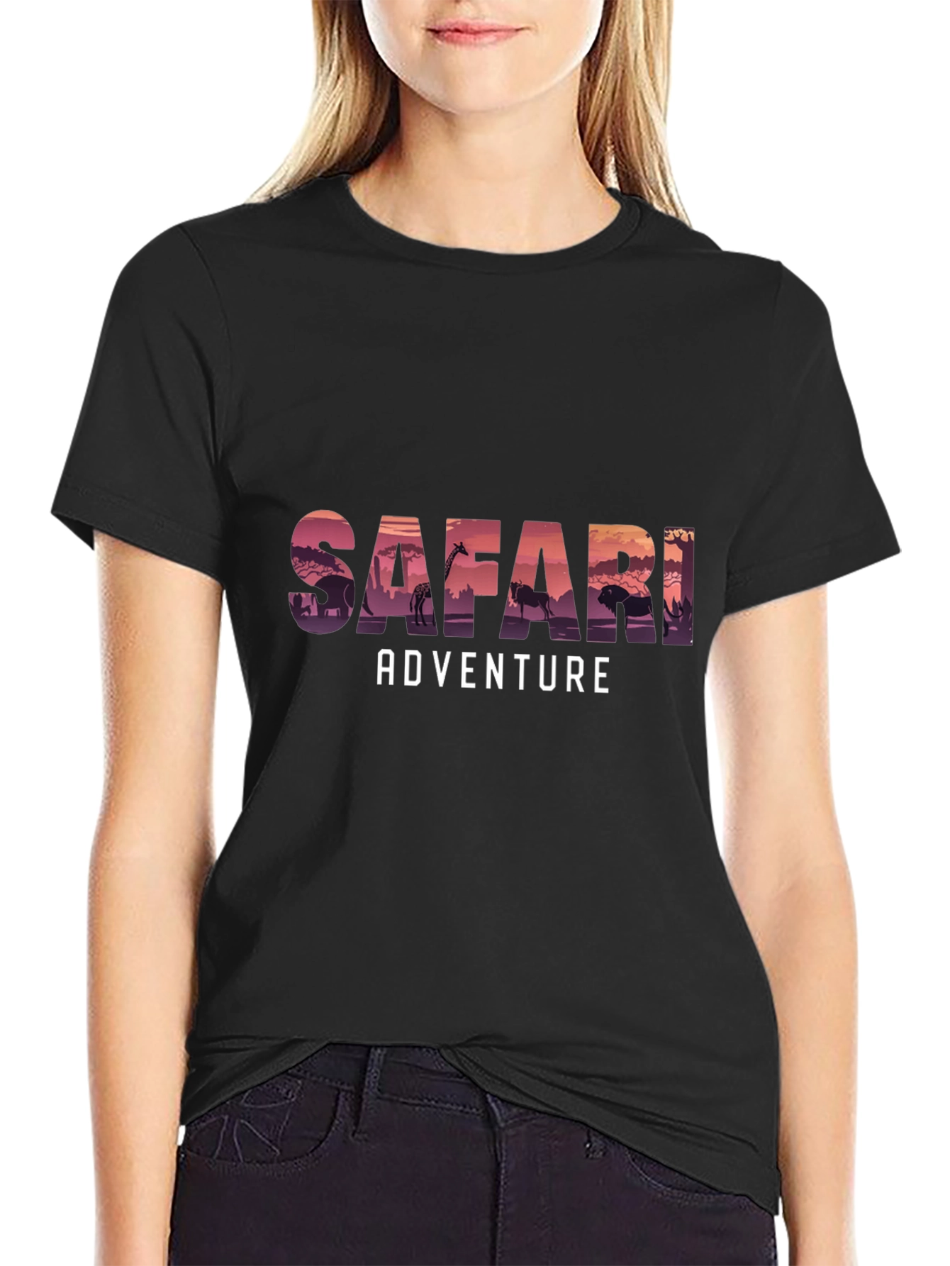 Safari Adventure Graphic Tee - Black Cotton T-Shirt