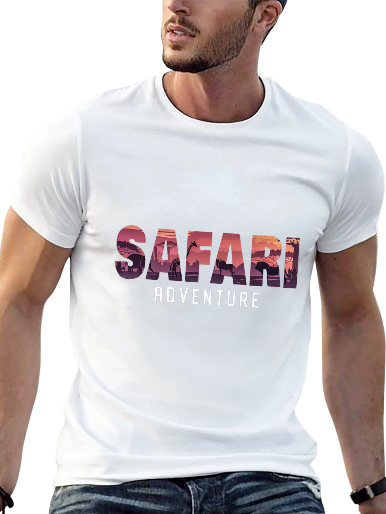 Safari Adventure Graphic Tee - Black Cotton T-Shirt