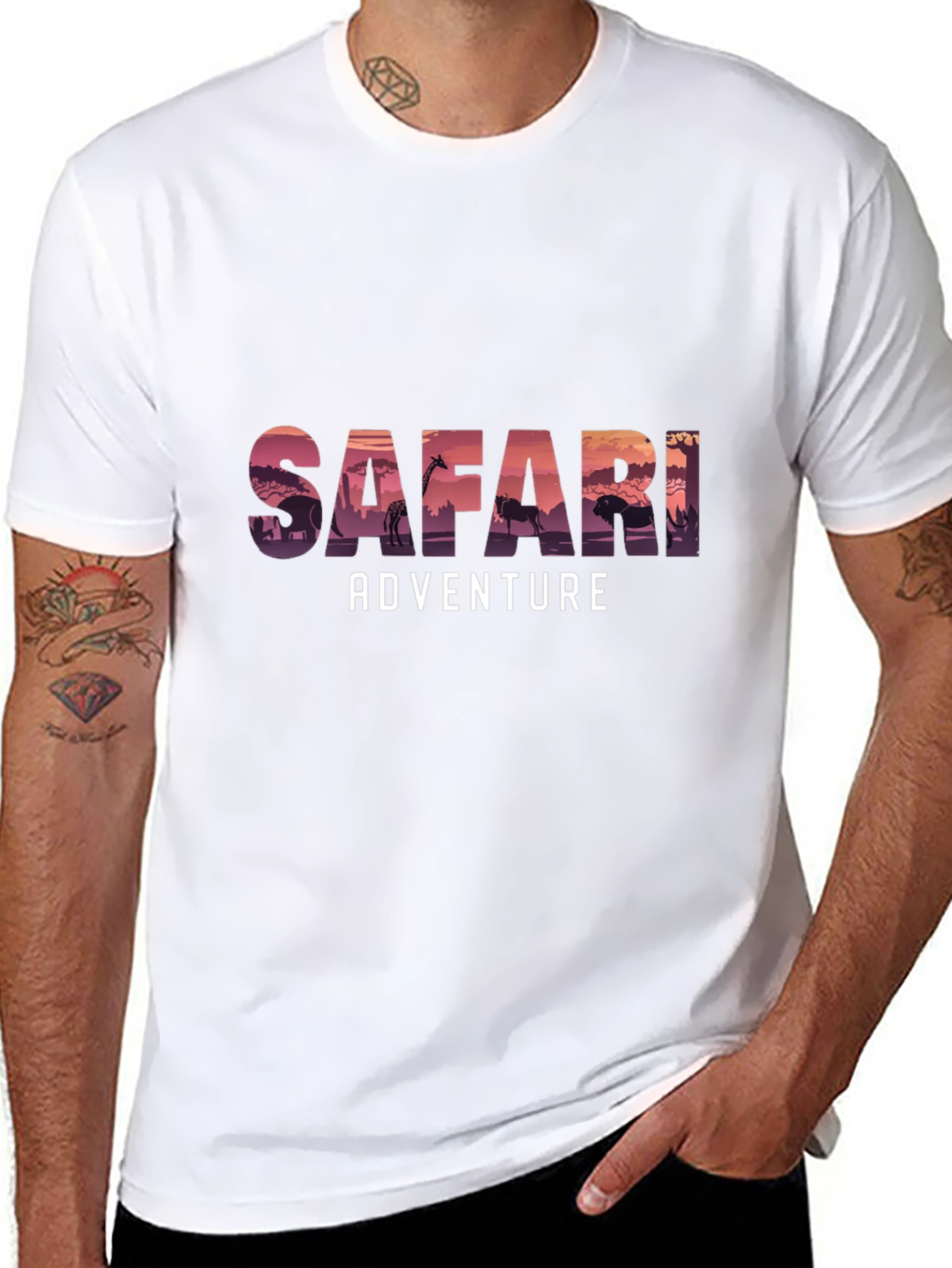 Safari Adventure Graphic Tee - Black Cotton T-Shirt