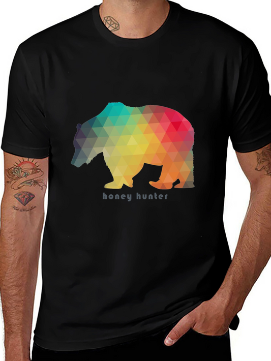 Geometric Bear Graphic Tee - Honey Hunter Design