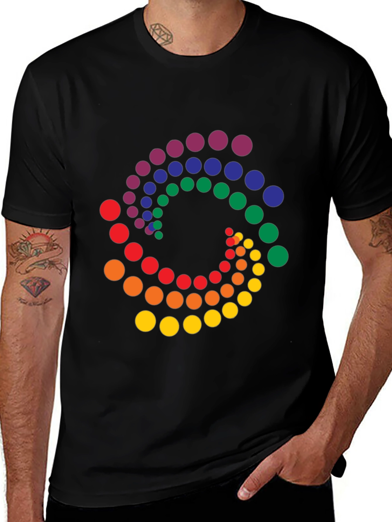Rainbow Dot Swirl Black T-Shirt
