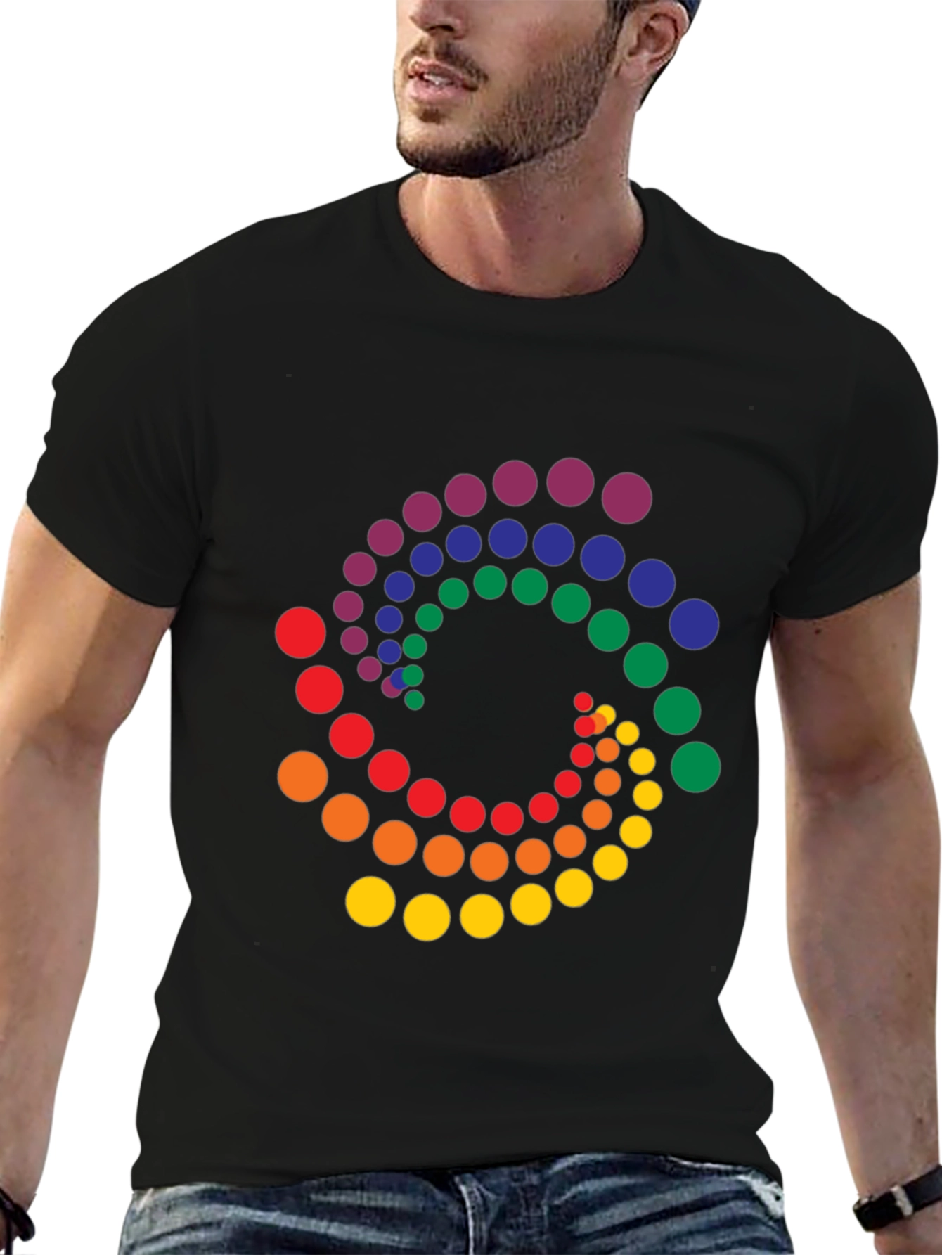 Rainbow Dot Swirl Black T-Shirt