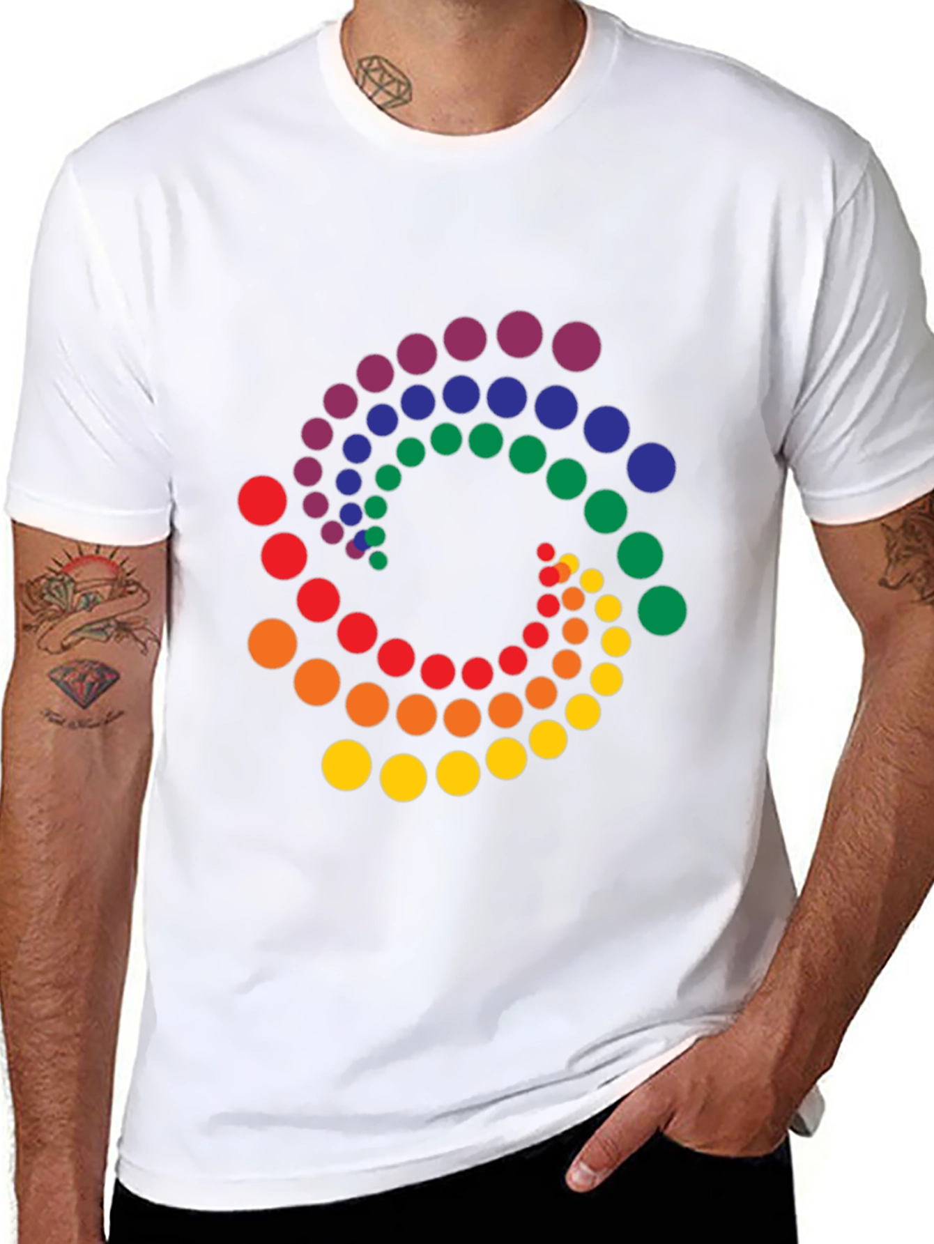 Rainbow Dot Swirl Black T-Shirt