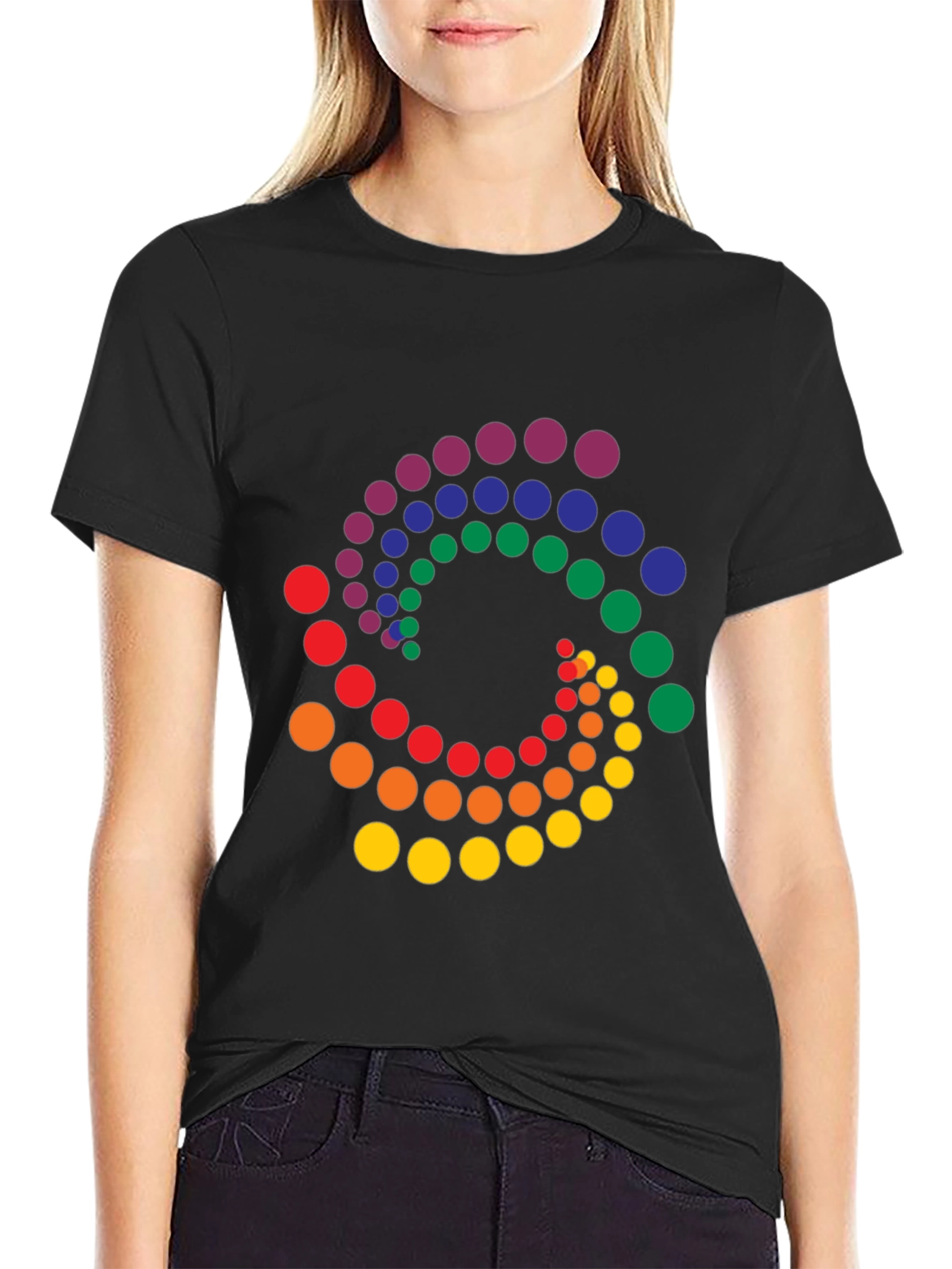Rainbow Dot Swirl Black T-Shirt