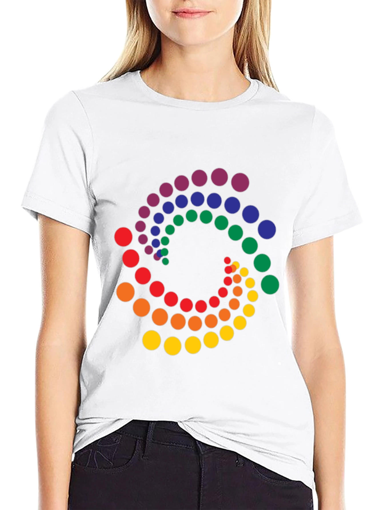 Rainbow Dot Swirl Black T-Shirt