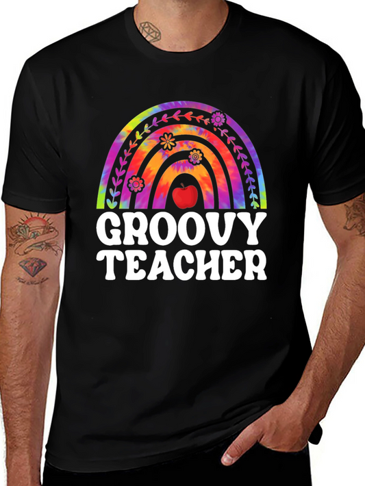Groovy Teacher Rainbow Graphic T-Shirt
