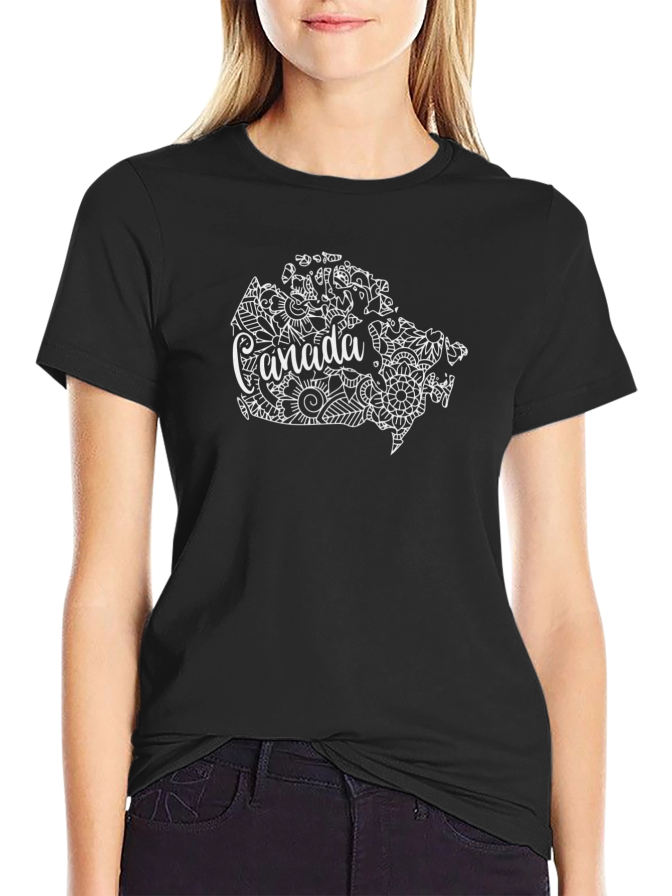 Canada Floral Map T-Shirt - Black Tee