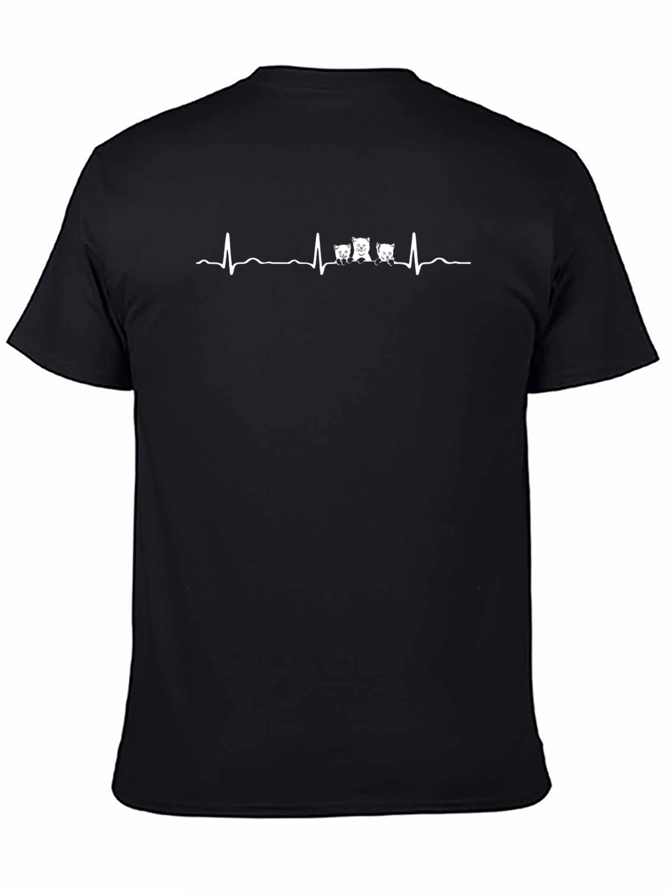 Cat Heartbeat Graphic Tee - Mens Black T-Shirt