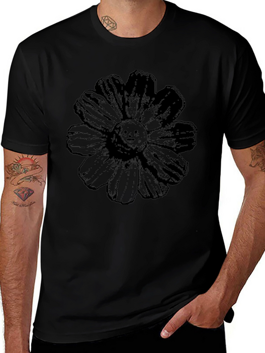 Black Floral Graphic Tee - Unique Statement Shirt