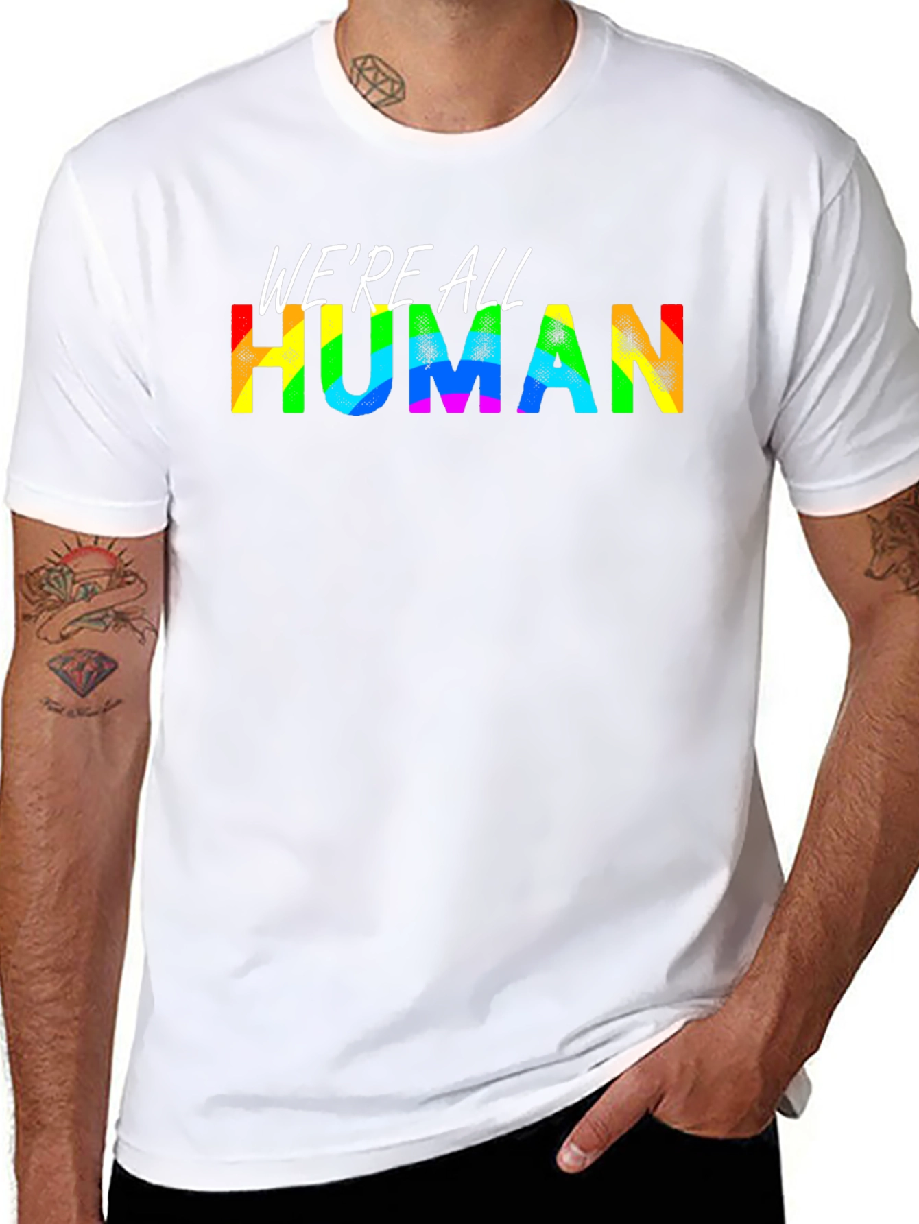 Were All Human Pride T-Shirt - Rainbow Text