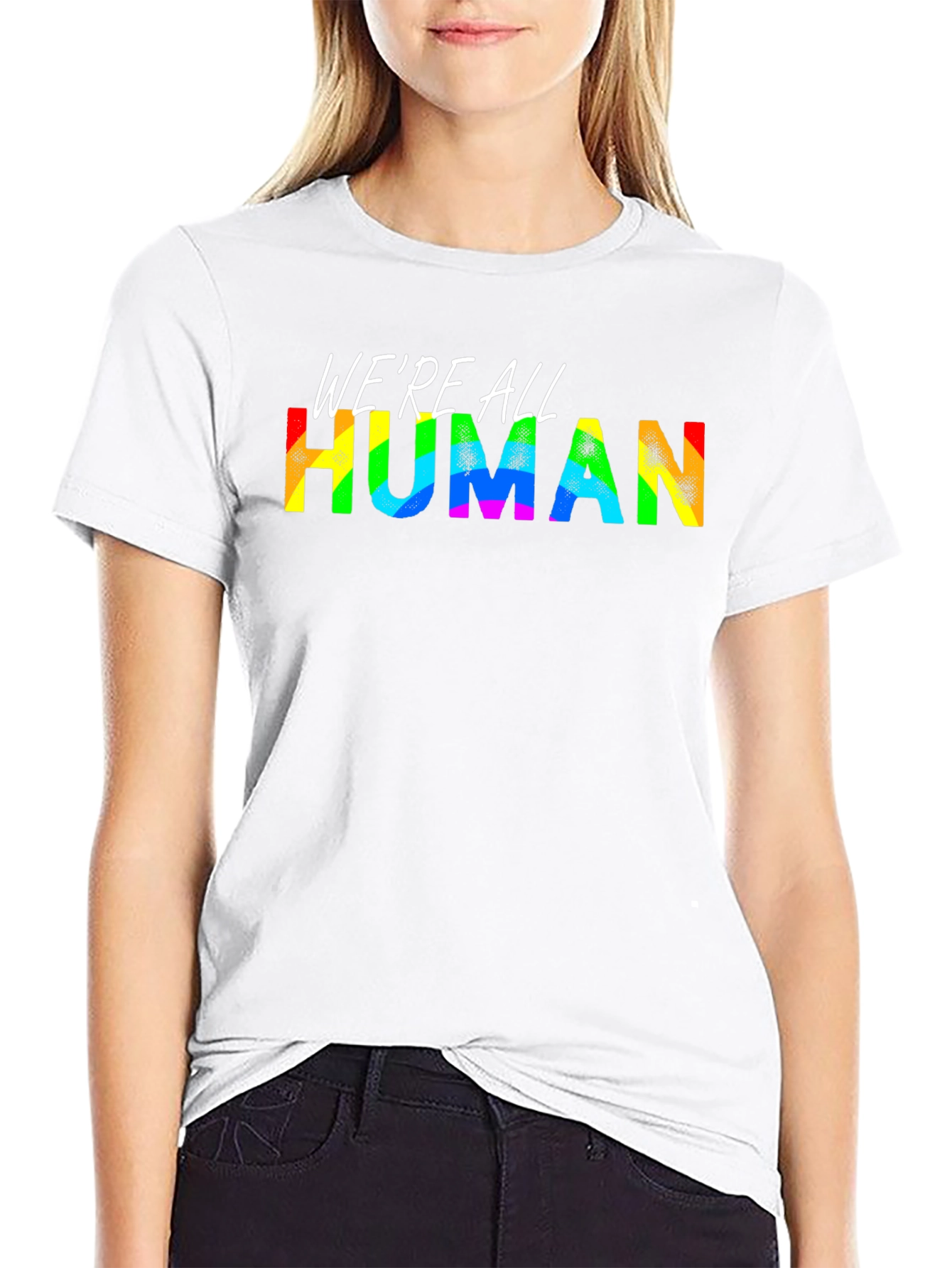 Were All Human Pride T-Shirt - Rainbow Text